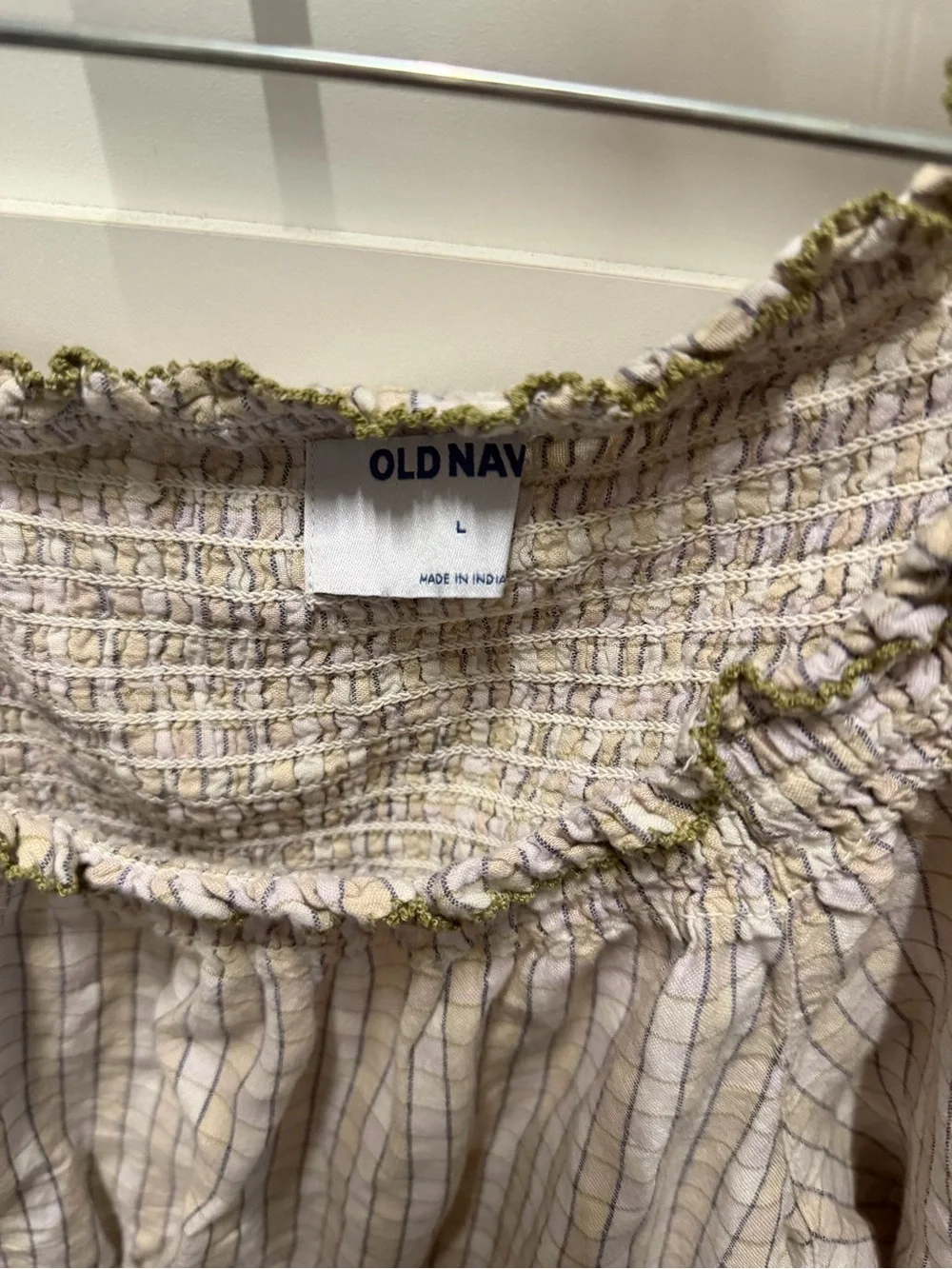 Old Navy Cream and Tan Plaid Smocked Peasant Blouse